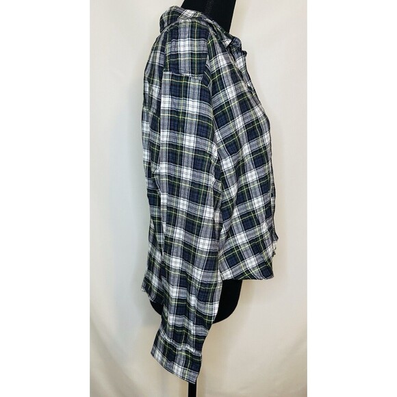 AMERICAN EAGLE Flannel Patch Elbows Semi Crop Plaid Button Up Women's MEDIUM NWT - Picture 4 of 11